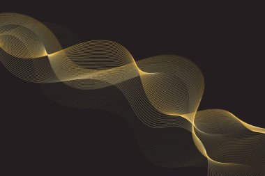Siyah üzerine dinamik altın dalgalar, parlak arka planlar ya da yüksek teknoloji temalar için mükemmel