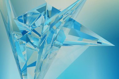 Soyut gökkuşağı arka planında parıldayan kırılma efektiyle düşük polimerli kristal bir yapının 3 boyutlu görüntülenmesi