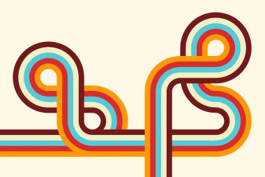 Renkli soyut geometrik eğriler vintage disko vektör arkaplanı