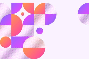 Parlak ve çekici, bu soyut grafik sanat çarpıcı renklerde geometrik şekillerin görsel karmaşıklığı arttıran desenli çizgilerle etkileşimini sunar.