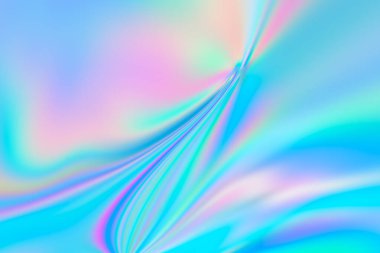 Neon holografik renklerde üç boyutlu psikedelik girdap, tek boynuzlu attan esinlenilmiş, sıvı dalga efektli vahşi, canlı bir zemin.