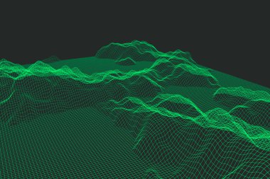 Masaüstünüzü büyüleyici bir zemin için karmaşık ağ dokusu ile hazırlanmış, teknolojik-gelecekçi bir manzaranın 3 boyutlu bir çizimiyle değiştirin