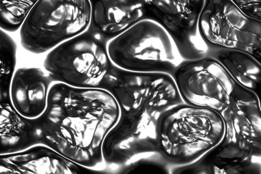 Soyut siyah sıvı arka planı katlar. Yansıma holografik dalgalı 3 boyutlu resimleme