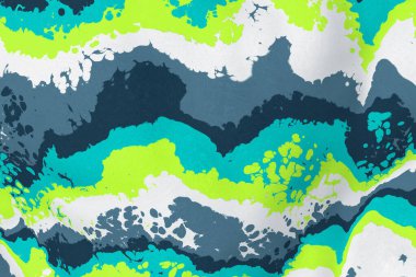 Yeşil, sarı ve beyaz sıvı suluboya soyut arkaplan dokusu çizimi. Modaya uygun sıvı su boya sanat yüzeyi