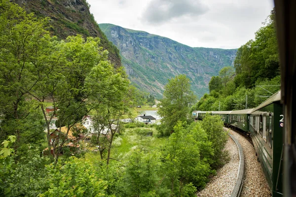 stock image The Flam Railway is one of the most beautiful train journeys in the world and is one of the leading tourist attractions in Norway. Driving plate. View through the window