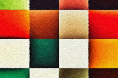 Kabataslak dokuya sahip renkli soyut mozaik. Renkli kare desenli arka plan. Yaratıcı duvar kağıdı ya da tasarım sanatı için resim. Metin için arkaplanda kopyalama alanı var.