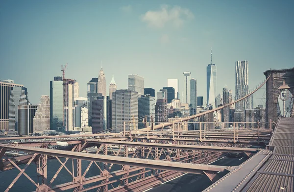 Retro Toned Foto Van New York Stadsgezicht Gezien Vanaf Brooklyn — Stockfoto