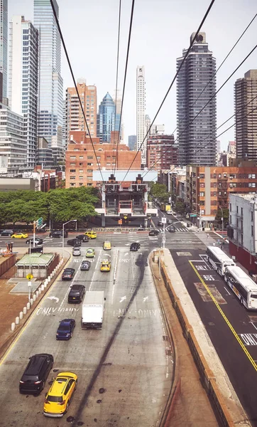 Retrotonad Bild Manhattan City Livet Sett Utifrån Roosevelt Island Tramway — Stockfoto