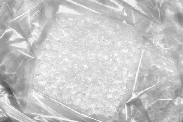 Close Picture Polypropylene Granules Plastic Bag Selective Focus — Stock Photo, Image