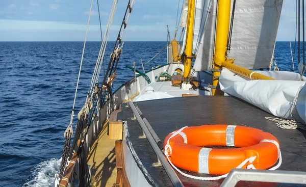 Lifebuoy Sailing Old Schooner Selective Focus — Stock Photo, Image