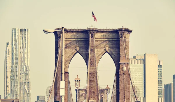 Ретро Тонированное Изображение Бруклинского Моста Горизонта Манхэттена Нью Йорк Сша — стоковое фото
