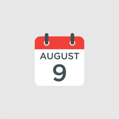 Takvim - 9 Ağustos ikon illüstrasyonu izole vektör işareti sembolü