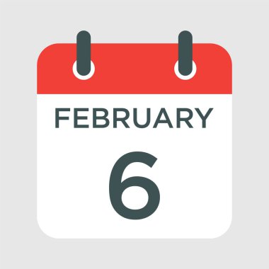 Takvim - 6 Şubat resimleme izole vektör işareti sembolü