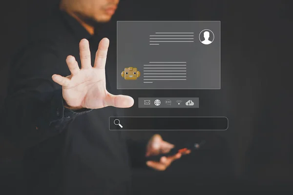 Afaceri Folosind Telefon Inteligent Atingând Mailul Meniului Contact Ecranului Virtual — Fotografie, imagine de stoc