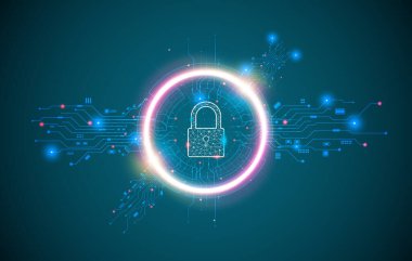 Kişisel veri güvenliğindeki anahtar deliği simgesi ile asma kilit siber verileri veya bilgi gizlilik fikrini görüntüler. soyut yüksek hızlı internet teknolojisi.