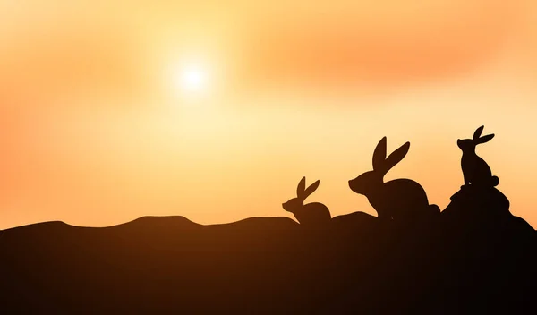 Häschen Silhouetten Auf Sonnenuntergang Hintergrund — Stockfoto