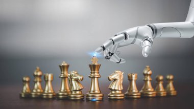 Satranç oynayan bir robotun el Close-Up