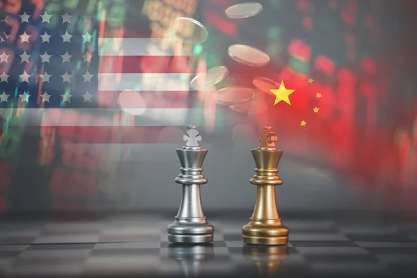 Concept Chess Pieces United States China ストック画像