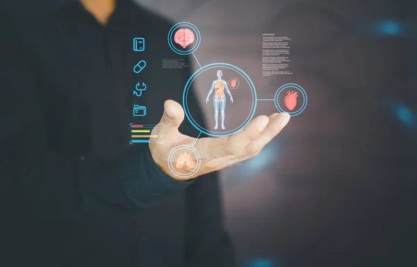 digital health care concept. Medicine doctor touching electronic medical record on virtual screen, Brain Analysis, DNA. Digital healthcare and network connection on modern interface