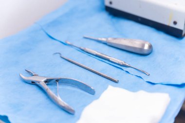 Veteriner kliniği, kedi ameliyatı, operasyonda kullanılan aletler.