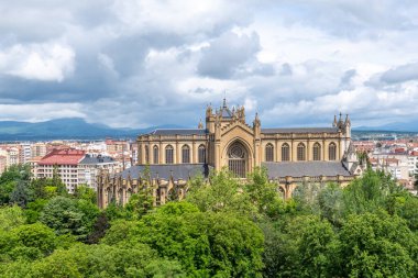 Vitoria-Gasteiz şehri. La Florida 'nın havadan görünüşü ve Mary Immaculate Katedrali, Araba