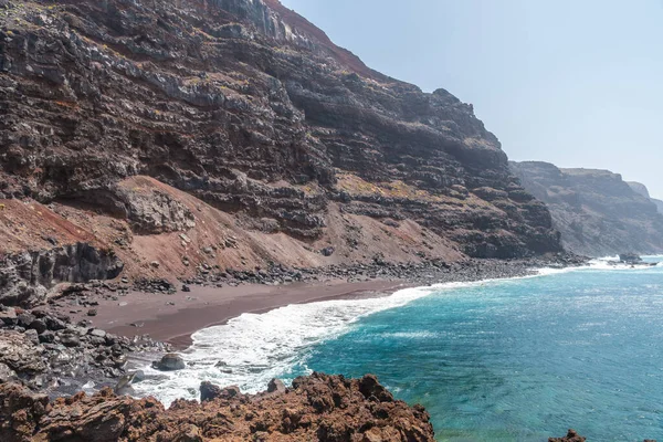 Pláž Sopečnými Kameny Moři Verodal Pláži Ostrově Hierro Kanárské Ostrovy — Stock fotografie