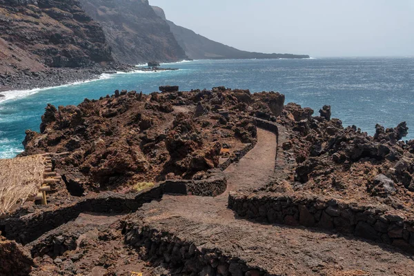 Cesta Sopečných Kamenů Pobřeží Verodal Beach Ostrově Hierro Kanárské Ostrovy — Stock fotografie