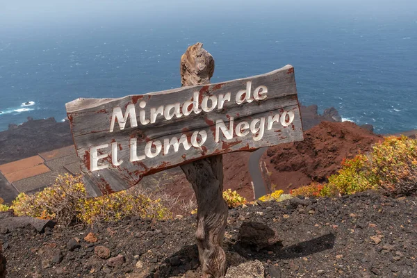 Informativní Znamení Černého Bederního Pásu Jihozápadním Pobřeží Hierro Kanárské Ostrovy — Stock fotografie