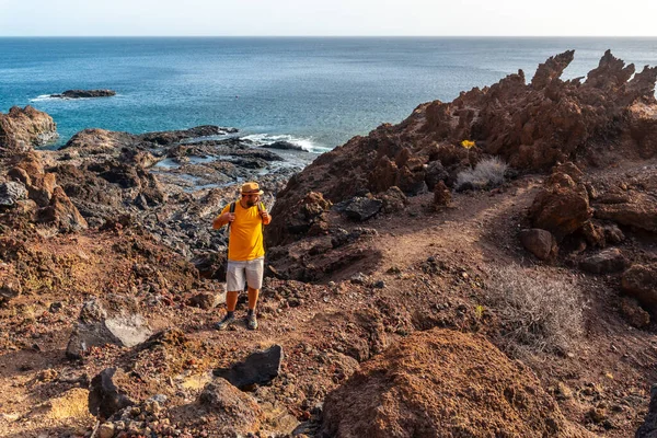 Turistvandring Vulkanisk Stig Stranden Tacoron Hierro Kanarieöarna — Stockfoto