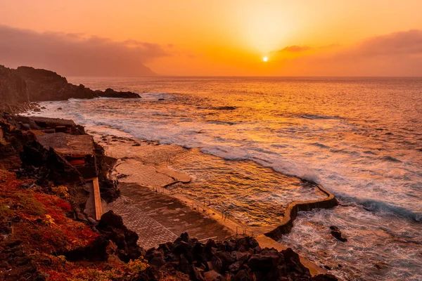 Auringonlasku Macetan Luonnonaltailla Hierro Fronterassa Kanariansaaret — kuvapankkivalokuva