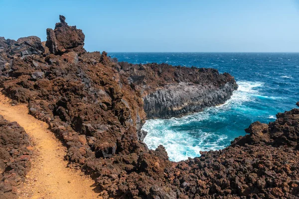 Sopečná Stezka Obci Tamaduste Pobřeží Ostrova Hierro Kanárské Ostrovy Španělsko — Stock fotografie