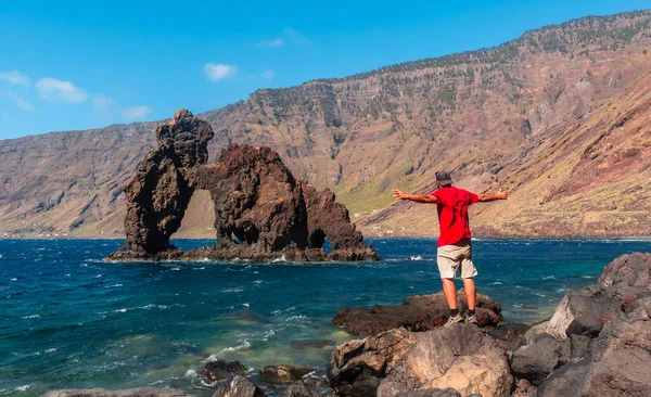 Jovem Ícone Turístico Ilha Hierro Chamado Roque Bonanza Ilhas Canárias — Fotografia de Stock
