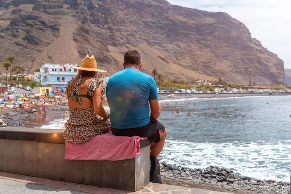 Pár Pláži Vesnice Valle Gran Rey Gomera Létě Kanárské Ostrovy — Stock fotografie