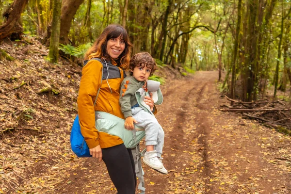 Matka Syn Chodniku Lesie Mszalnym Parku Narodowego Garajonay Gomera Wyspy — Zdjęcie stockowe