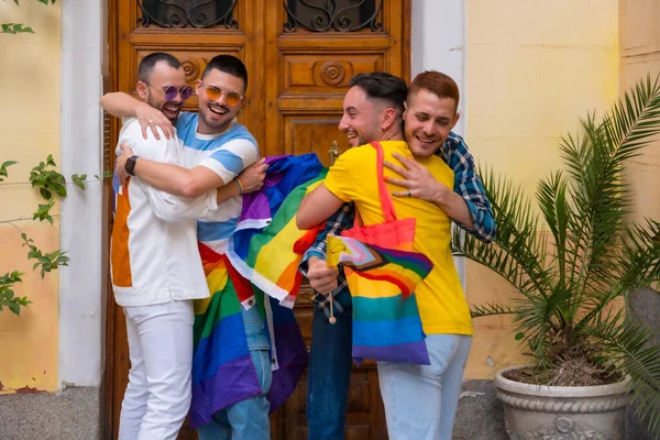 Conceito Lgbt Homens Gays Amigos Divertindo Festa Orgulho Gay Diversidade — Fotografia de Stock