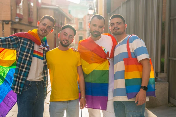 Gay Orgulho Festa Cidade Retrato Casais Homens Demonstração Com Arco — Fotografia de Stock