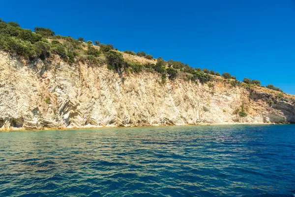 Beautiful Gremina Beach Seen Boat Albanian Riviera Sarande Turquoise Sea — Stock Photo, Image