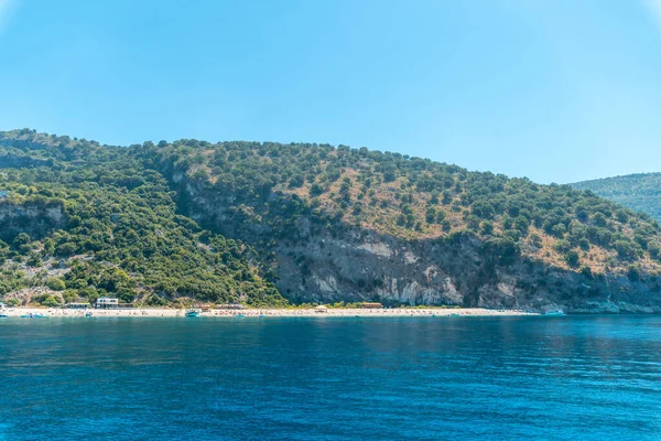 Plage Kroreza Krorez Vue Depuis Bateau Sur Riviera Albanaise Près — Photo