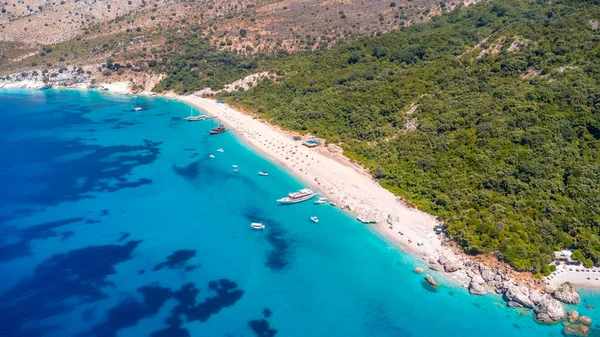 Αεροφωτογραφία Κηφήνας Της Παραδεισένιας Παραλίας Κρορέζα Κρορέζ Στην Αλβανική Ριβιέρα — Φωτογραφία Αρχείου