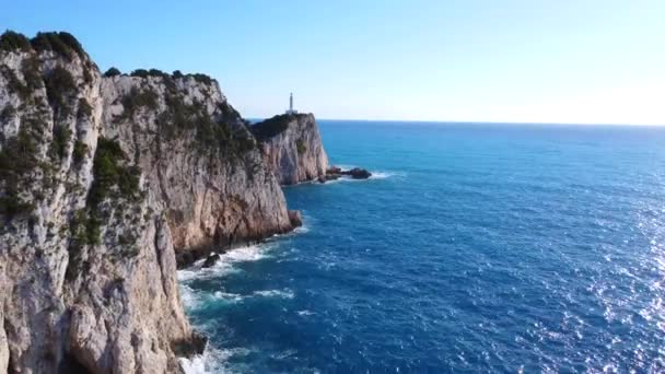 Latarnia Morska Lub Przylądek Ducato Lefkas Południowej Części Greckiej Wyspy — Wideo stockowe