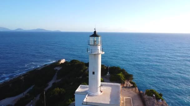 Widok Lotu Ptaka Latarni Morskiej Lub Cabo Ducato Lefkas Południowej — Wideo stockowe