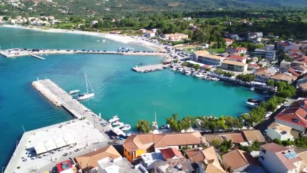 Widok Lotu Ptaka Port Nadmorskiej Miejscowości Vasiliki Południu Wyspy Lefkada — Wideo stockowe