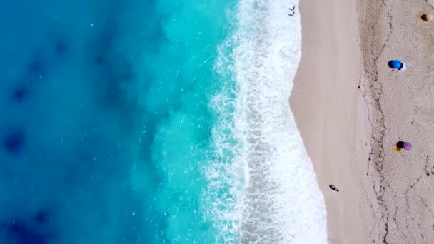Latem Rajskiej Piaszczystej Plaży Megali Petra Lefkadzie Piękne Krystalicznie Czyste — Wideo stockowe