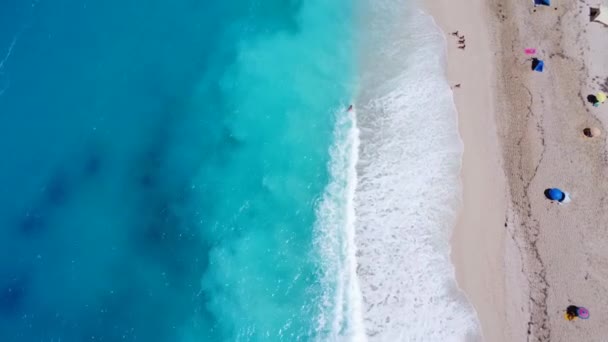 Aerial Drone Aerial Shot Summer Paradise Sandy Beach Megali Petra — Stock Video