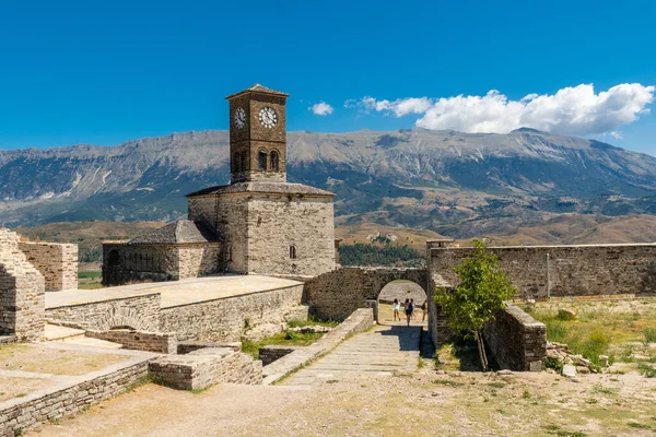 Uhrturm Der Osmanischen Burgfestung Von Gjirokaster Oder Gjirokastra Albanisch — Stockfoto