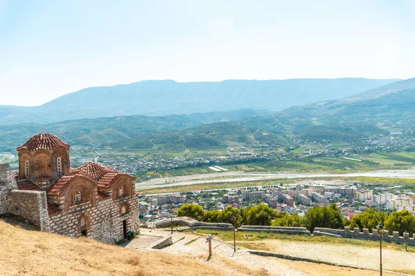 stock image Chapel of the Holy Trinity in the castles in the historic city of Berat in Albania, the city of a thousand windows