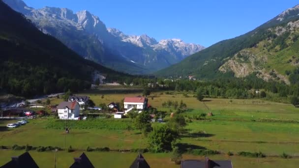 Vue Aérienne Panoramique Sur Vallée Valbona Zone Auberge Hôtel Parc — Video