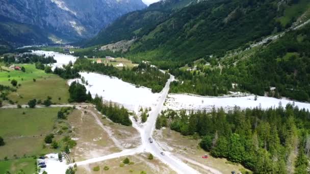 Vue Panoramique Sur Vallée Valbona Pont Fluvial Sec Été Parc — Video