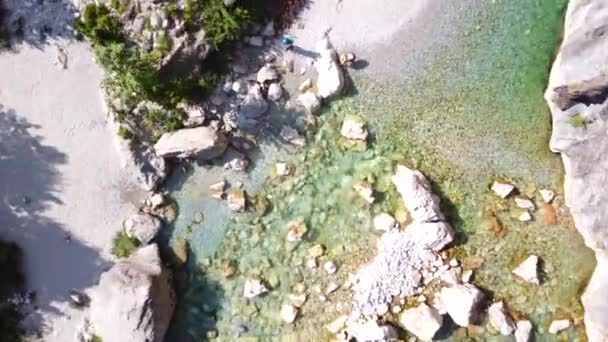 Aerial View Small Summer Bathing Beach Turquoise Water Valbona Valley — Stock Video