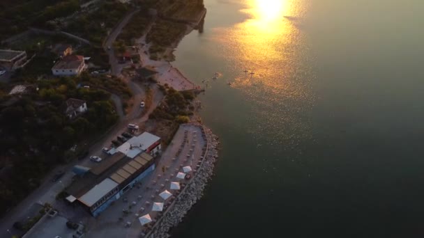 Вид Повітряного Безпілотника Озеро Широка Заході Сонця Поблизу Шкодера Албанія — стокове відео